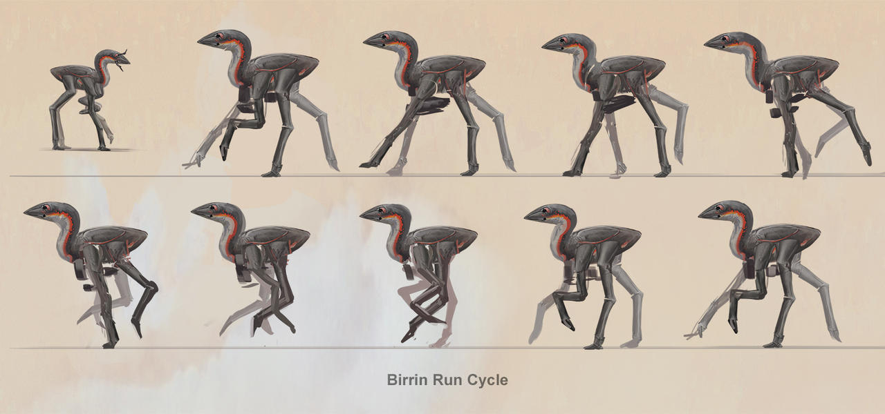 4_eyes 6_legs alex_ries alien ambiguous_gender birrin eyestalks feral grey_body grey_skin multi_eye orange_body orange_skin running solo standing white_body white_skin