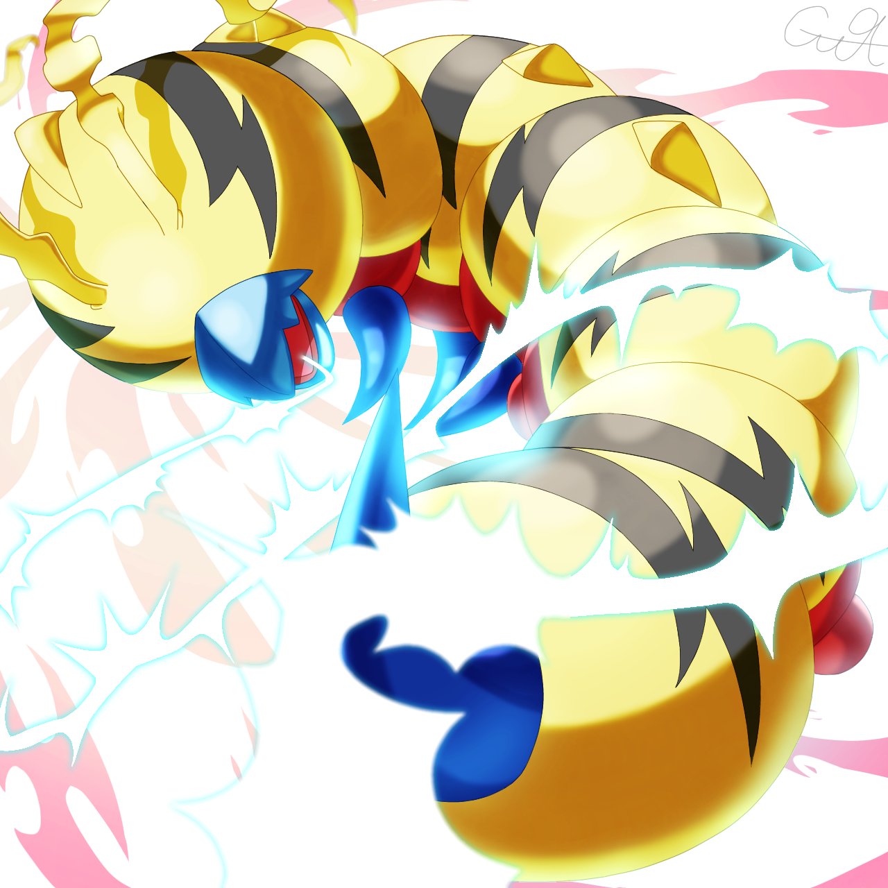 1:1 antennae_(anatomy) arthropod bandai_namco beak blue_beak caterpillar digimon digimon_(species) electricity eyeless feral hi_res insect kunemon larva segmented_body solo yellow_body