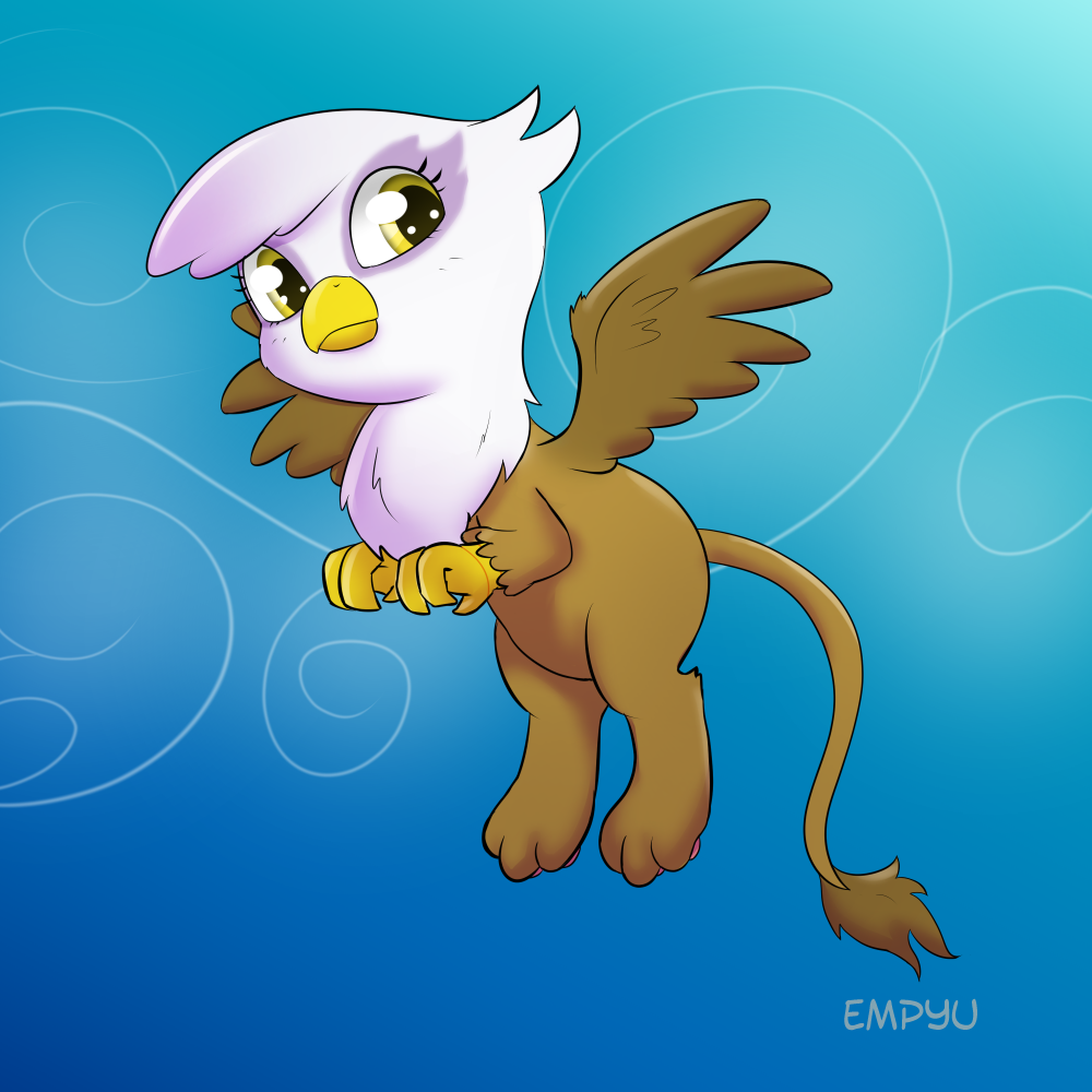 1:1 aged_down avian beak brown_body brown_feathers empyu eyelashes feathers female feral flying friendship_is_magic gilda_(mlp) gryphon hasbro long_tail my_little_pony mythological_avian mythology paws solo tail_tuft tuft white_body white_feathers wings yellow_beak yellow_eyes young