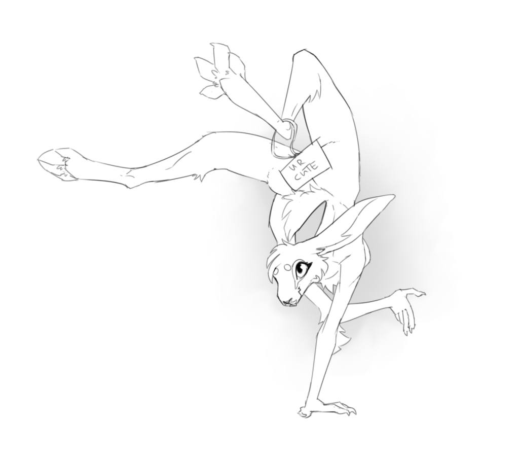 acrobatic anthro black_and_white breasts censored creative_censorship digital_media_(artwork) digitigrade feet female ferima handstand hare lagomorph leporid mammal maylis monochrome paws smile solo spread_toes text toes