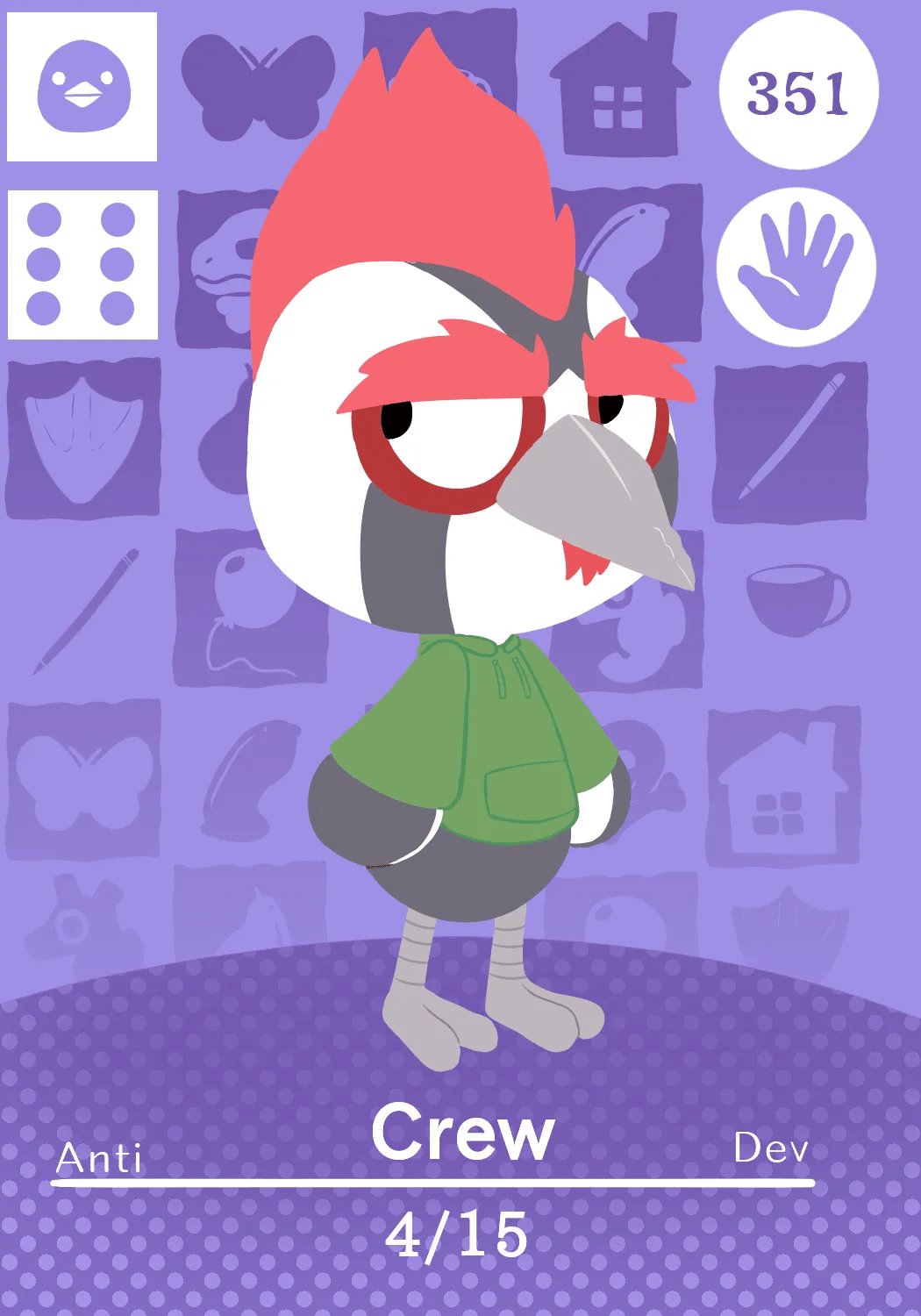 2_toes amiibo_card animal_crossing anthro avian beak bird birthday black_body black_eyes black_feathers bottomless card clothed clothing crew_(anti_dev) eyebrows feathers feet green_clothing green_hoodie green_topwear grey_beak hi_res hoodie hoodie_only male mospy_(artist) nintendo picid pileated_woodpecker red_feather_hair solo style_parody thick_eyebrows toes topwear topwear_only video_games white_body white_feathers woodpecker