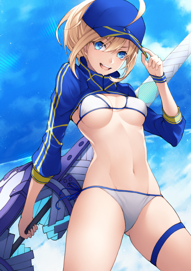 1girl artoria_pendragon_(fate) banned_artist bikini breasts fate/grand_order fate_(series) kyoeiki mysterious_heroine_x_alter_(first_ascension)_(fate) mysterious_heroine_xx_(fate) solo swimsuit