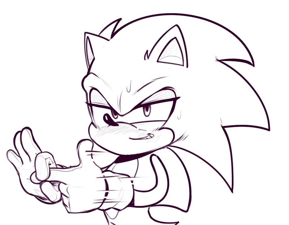 2022 anthro aroused bodily_fluids clothing eulipotyphlan gesture gloves handwear hedgehog hexanne looking_at_viewer male mammal monochrome sega sex_gesture solo sonic_the_hedgehog sonic_the_hedgehog_(series) suggestive suggestive_gesture sweat