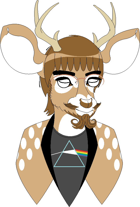 2020 alpha_channel anthro antlers beard big_ears big_eyes black_clothing black_shirt black_topwear brown_beard brown_body brown_fur brown_hair brown_mustache brown_nose bust_portrait cervid clothing digital_media_(artwork) eye_markings eyebrows eyelashes facial_hair fur glistening glistening_hair glistening_nose hair horizontal_pupils horn jacket long_hair long_neck looking_aside male mammal markhor_(artist) markings mustache pink_floyd pixel_(artwork) portrait pupils rainbow shirt simple_background smile solo spots spotted_body sweater the_dark_side_of_the_moon_(album) thick_eyebrows topwear transparent_background triangle_(shape) white_markings white_spots