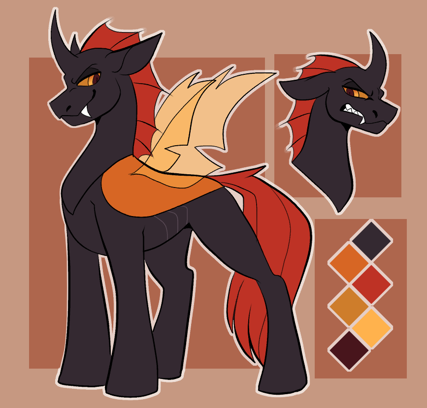 arthropod black_body changeling fan_character fangs feral fin friendship_is_magic hasbro horn male model_sheet my_little_pony orange_eyes orange_sclera red_tail rockin_candies sharp_teeth smile solo teeth wings