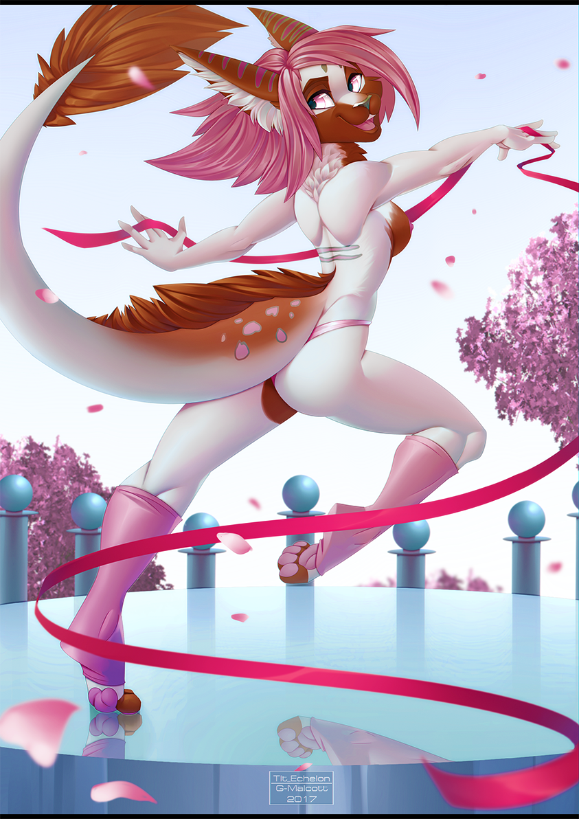 2017 anthro breasts brown_body brown_fur brown_toes clothing dancing dra'essa dragon female fur furred_dragon g-malcott gizmo0sue hair leggings leggings_only legwear mammal meeka_rose nipples nude pawpads pink_eyes pink_hair pink_pawpads prehensile_tail ribbons silk_dancing solo tail_tuft tltechelon tuft white_body white_fur