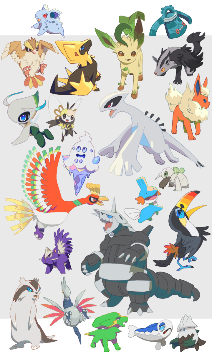 aggron alternate_color animal_focus bird black_eyes blue_eyes blue_sclera bronzong brown_eyes buck_teeth bug celebi claws colored_sclera commentary_request crying electrike fish flareon from_behind from_side full_body grdg green_eyes grey_background half-closed_eyes happy highres ho-oh leafeon linoone looking_at_viewer lugia manectric mightyena mudkip nidoran nidoran_(female) nincada no_humans open_mouth pidgey pokemon pokemon_(creature) profile purple_eyes red_eyes red_sclera ribombee sharp_teeth shiny_pokemon simple_background sitting skarmory skunk smile snover standing stunky tears teeth toucan toucannon vanillish wishiwashi wishiwashi_(solo) yellow_sclera