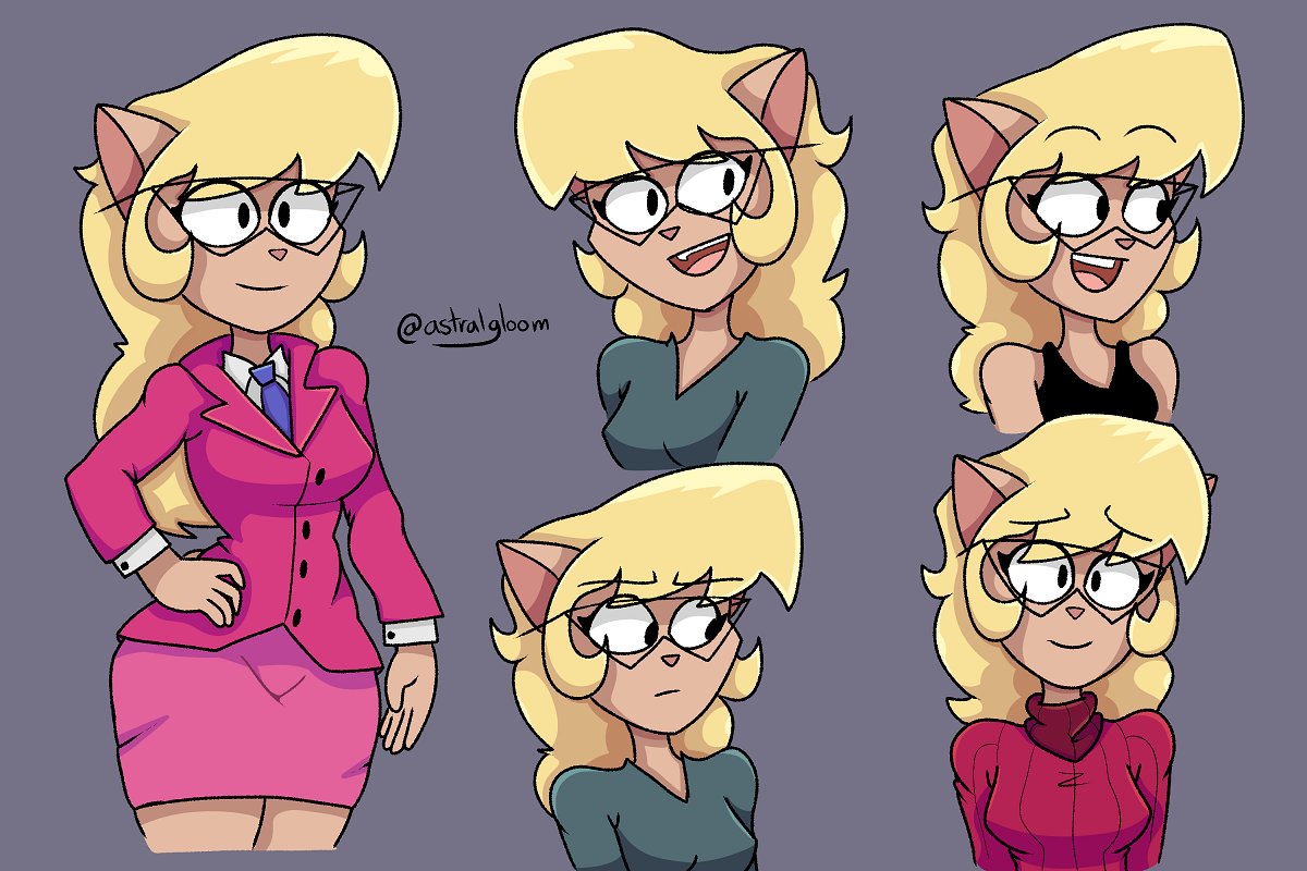 2021 anthro astralgloom blonde_hair bottomwear businesswear callie_briggs clothing domestic_cat eyewear felid feline felis female fur glasses hair hanna-barbera mammal necktie skirt solo swat_kats sweater tan_body tan_fur topwear