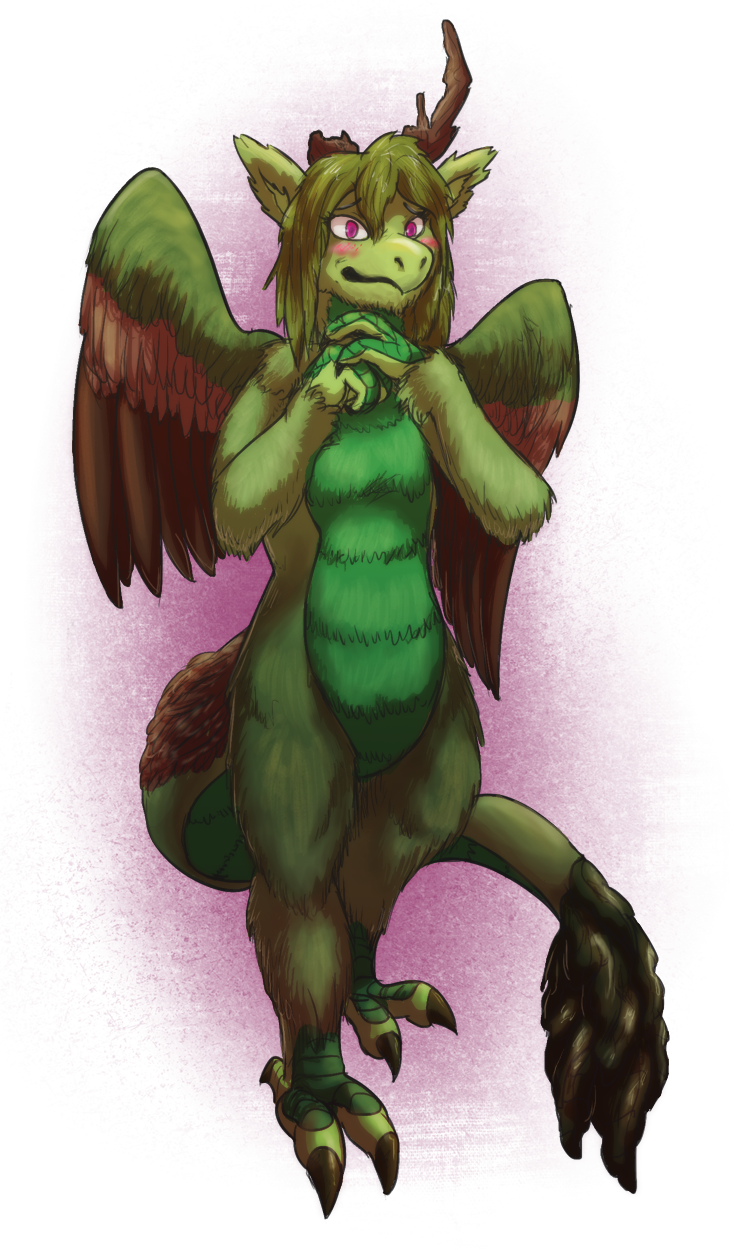 2014 3_fingers 3_toes alpha_channel anthro broken_horn claws dragon feathers feet female fingers fur green_body green_fur green_hair hair hi_res horn kyisha pink_eyes scales simple_background solo the-b3ing toe_claws toes transparent_background wings
