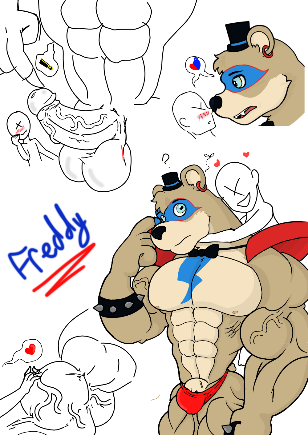 anthro balls bear big_balls big_muscles brown_bear clothing duo erection five_nights_at_freddy's five_nights_at_freddy's:_security_breach genitals glamrock_freddy_(fnaf) hi_res human humanoid kogo larger_male male male/male mammal muscular penis scottgames size_difference steel_wool_studios underwear ursine