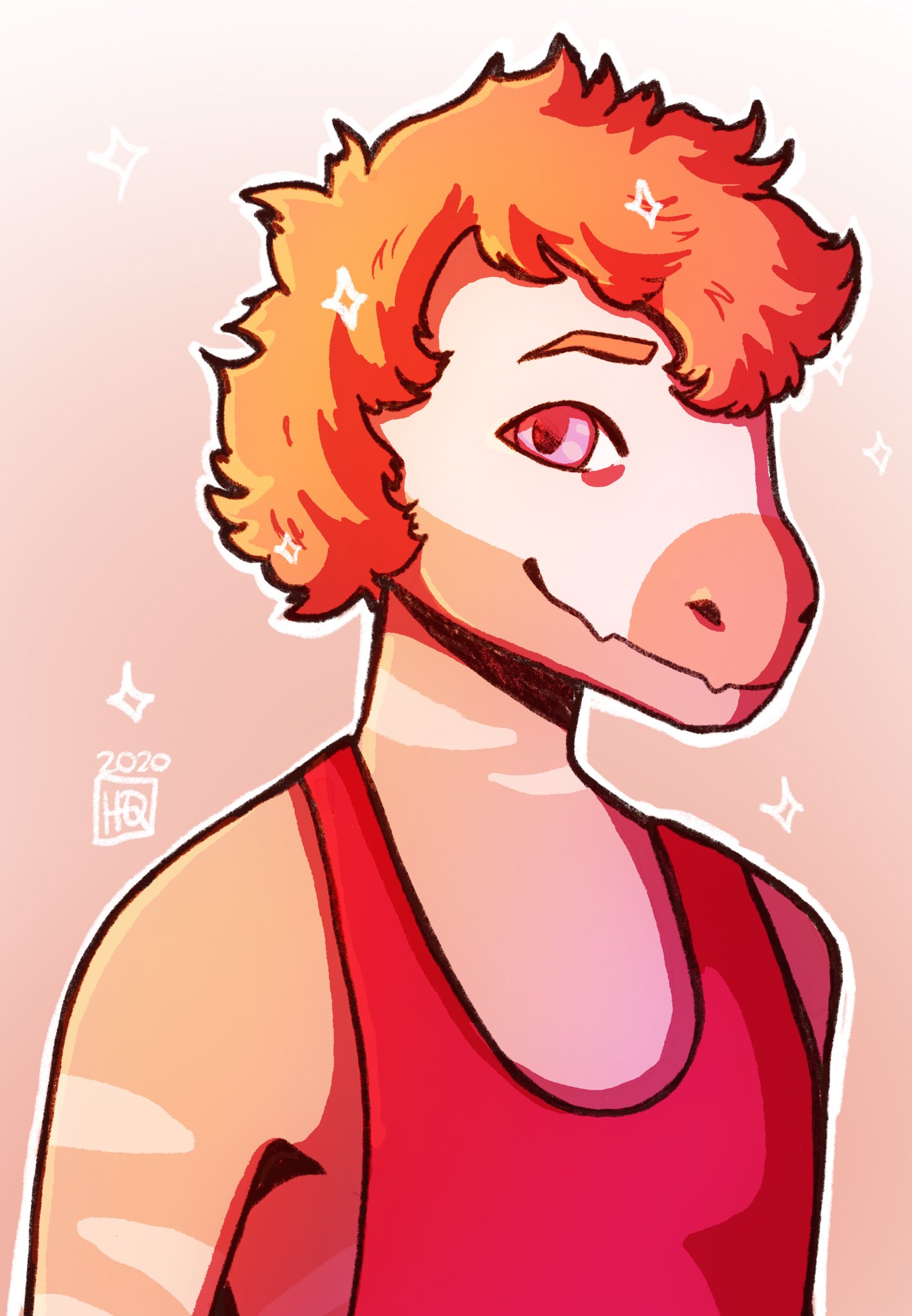 2020 anthro clothing dinosaur dromaeosaurid goodbye_volcano_high gradient_background hi_res hq male red_clothing red_topwear reed_(gvh) reptile scalie shirt simple_background sleeveless smile solo tank_top theropod topwear velociraptor