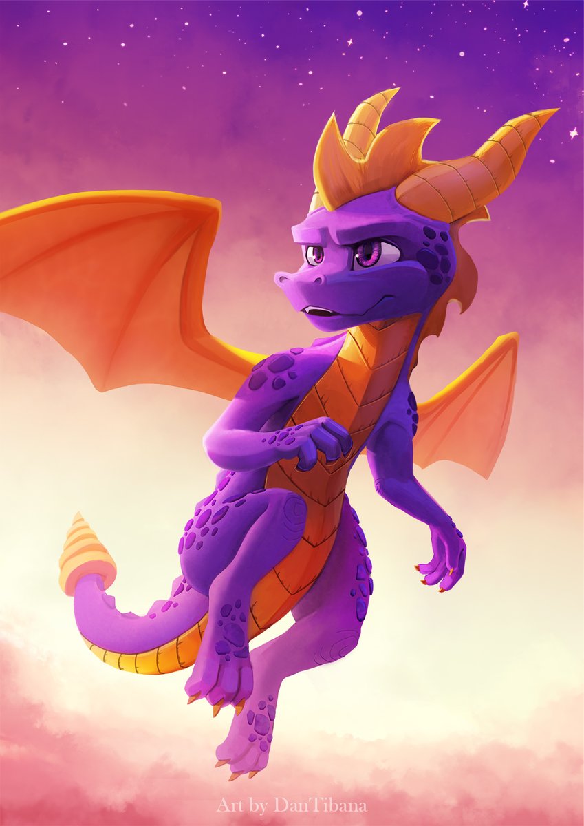 2021 activision cloud daniel_tibana dragon feral flying hi_res horn male purple_body sky solo spyro spyro_the_dragon star video_games