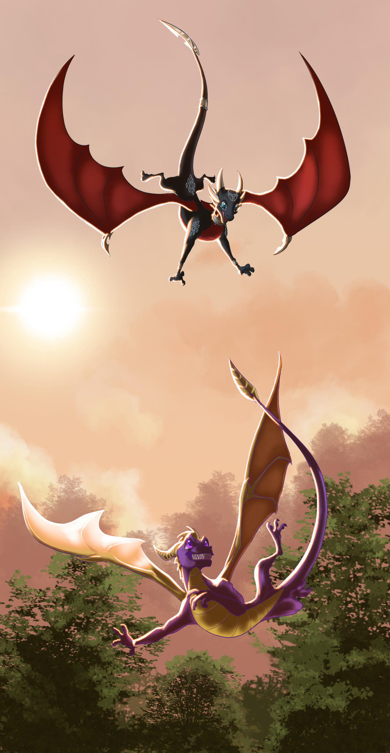 2_horns absurd_res activision cynder dated digital_media_(artwork) dragon duo female feral flying happy hi_res horn male multi_horn mythological_creature mythological_scalie mythology scalie sky smile spyro spyro_the_dragon sun tail teeth wings xannador