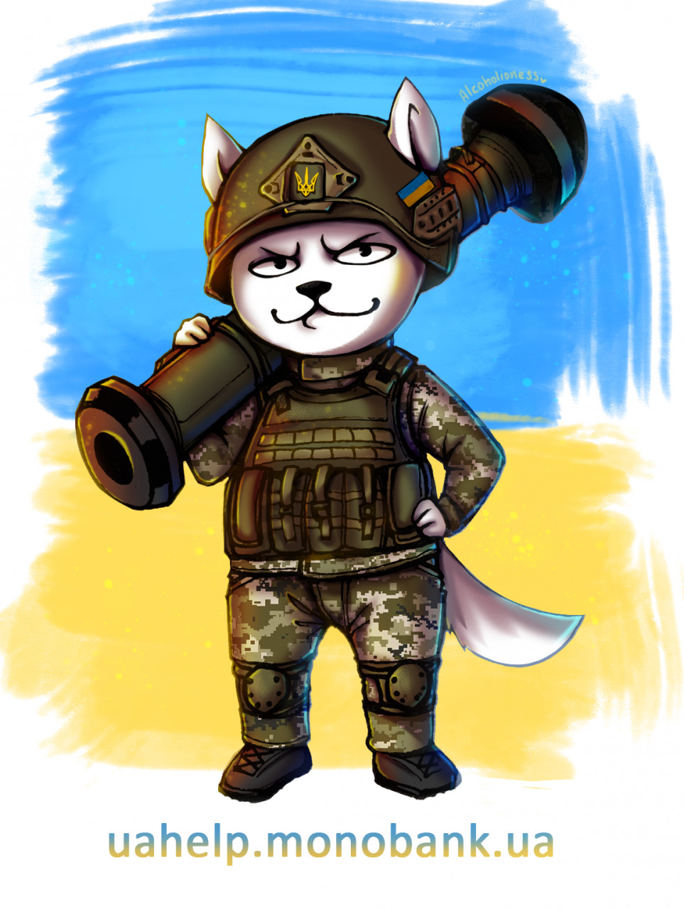 anthro army domestic_cat felid feline felis hi_res male mammal ranged_weapon rocket_launcher rpg_(disambiguation) solo ukraine v_malin war weapon