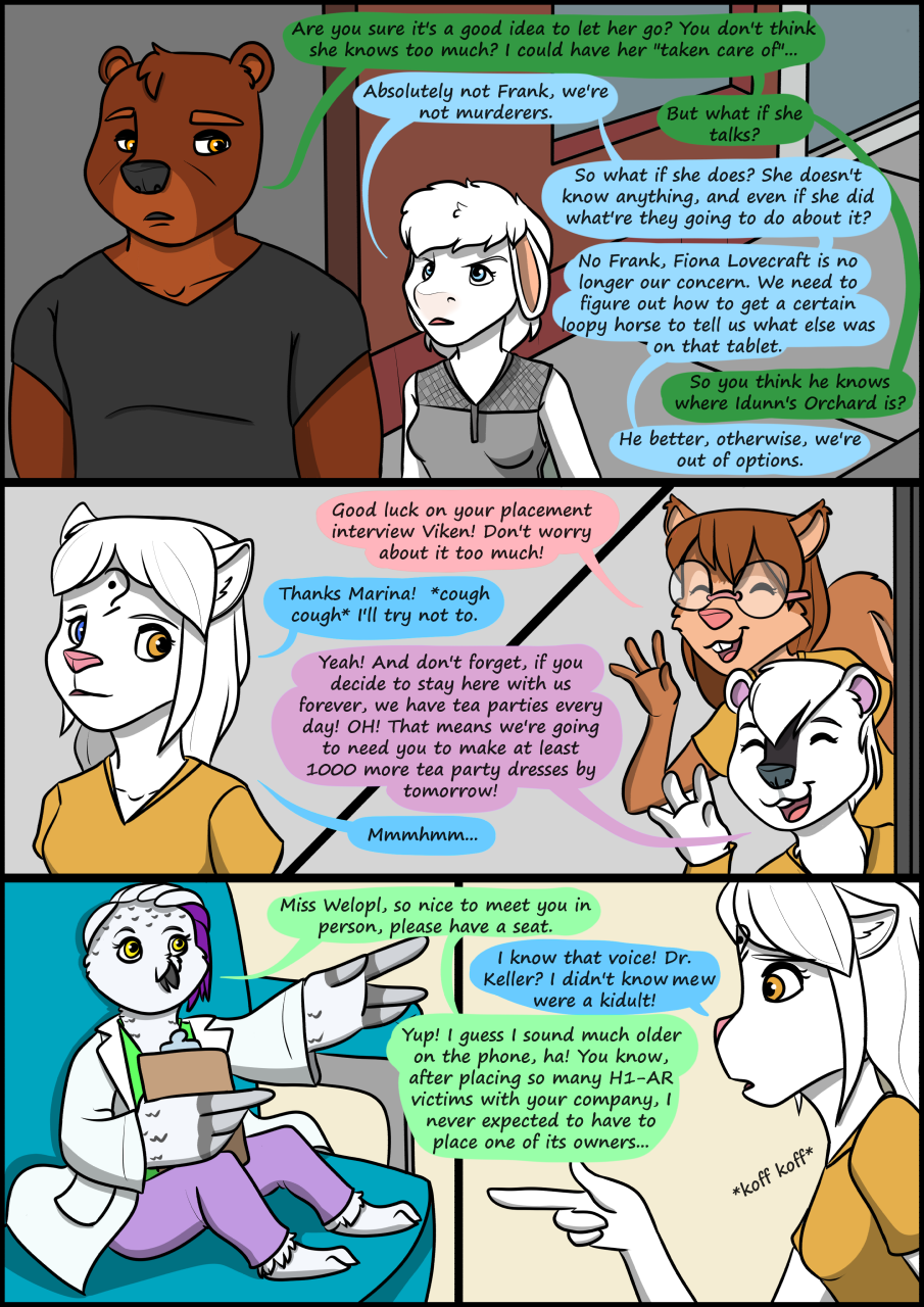 2020 anthro biped clothing collaboration comic detailed_background dialogue english_text eyes_closed eyewear female fur glasses group hair hi_res kammypup_(artist) male runt_(artist) shirt sitting speech_bubble standing text topwear young