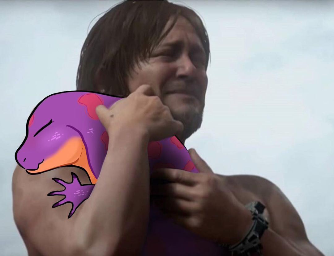 cobra death_stranding duo embrace hug human humor keeshee mammal meme ncs norman_reedus parody purple_body reptile scalie screencap snake snake_hood spots video_games