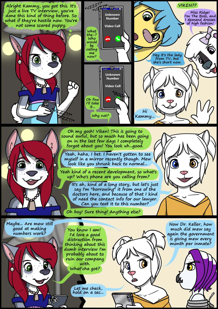 2020 anthro biped bound clothing collaboration comic detailed_background dialogue english_text female fur group hair hi_res kammypup kammypup_(artist) phone runt_(artist) shirt speech_bubble standing text topwear young