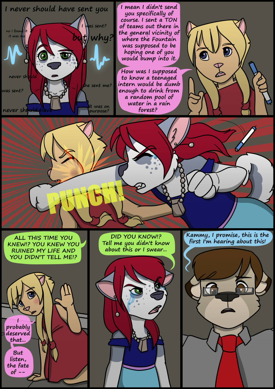 2021 anthro biped clothing collaboration comic detailed_background dialogue english_text female fur group hair hi_res kammypup kammypup_(artist) male necktie nstanding runt_(artist) shirt speech_bubble text topwear