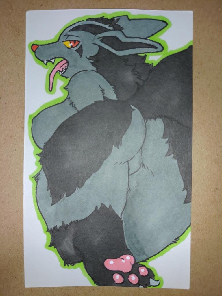 2019 3_toes anthro anthrofied big_breasts biped black_body black_butt black_feet black_fur black_inner_ear black_markings black_tail breasts butt claws dark_feet dark_inner_ear dark_markings dark_tail digitigrade facial_markings featureless_crotch feet female fur green_outline grey_body grey_breasts grey_butt grey_claws grey_ears grey_fur head_markings kazuhiro kemono leg_markings looking_at_viewer looking_back looking_back_at_viewer marker_(artwork) markings mightyena monotone_breasts monotone_claws monotone_ears monotone_eyes monotone_feet monotone_inner_ear monotone_nose monotone_pawpads monotone_tail monotone_tongue multicolored_body multicolored_butt multicolored_fur nintendo nude open_mouth outline pawpads pink_pawpads pink_tongue pok&eacute;mon pok&eacute;mon_(species) raised_leg rear_view red_eyes red_nose sharp_teeth snout socks_(marking) solo teeth toe_claws toes tongue traditional_media_(artwork) two_tone_body two_tone_butt two_tone_fur video_games yellow_sclera