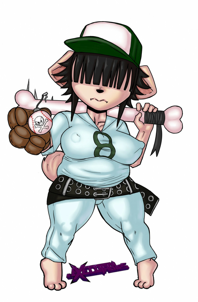 3_toes anthro ball baseball_(ball) baseball_(sport) baseball_cap baseball_glove baseball_uniform belly belt bird_dog black_hair bone bottomwear breasts canid canine canis chubby_anthro chubby_female clothed clothing digital_media_(artwork) domestic_dog dot_executables feet female fingers fur golden_retriever hair hat headgear headwear hi_res holding_object hunting_dog mammal nipple_outline obscured_eyes overweight pants retriever shirt simple_background skull_and_crossbones solo sport sportswear standing thick_thighs toes topwear uniform