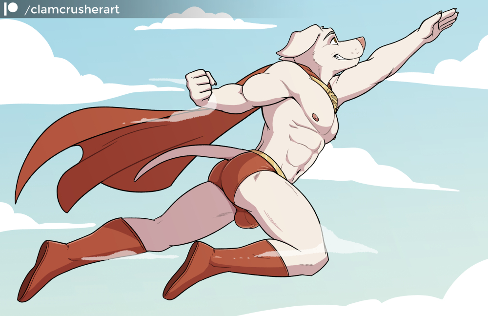 anthro bulge canid canine canis cape clamcrusher clothing domestic_dog flying krypto krypto_the_superdog male mammal solo underwear