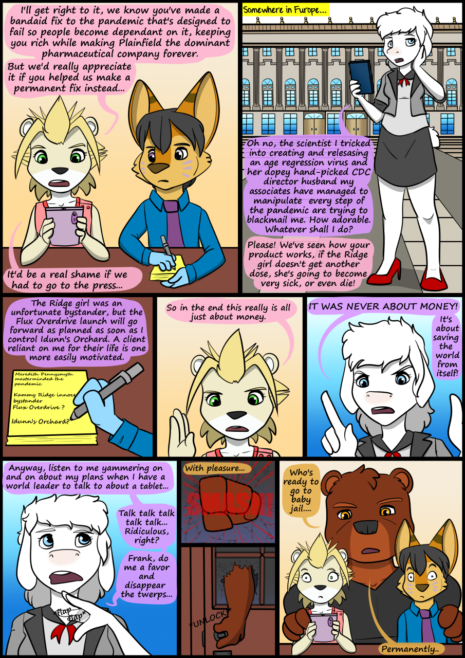 2021 anthro biped canid canine clothing collaboration comic detailed_background dialogue english_text female fennec fox fur hair hi_res kammypup_(artist) male mammal necktie runt_(artist) shirt sitting speech_bubble standing text topwear ursid