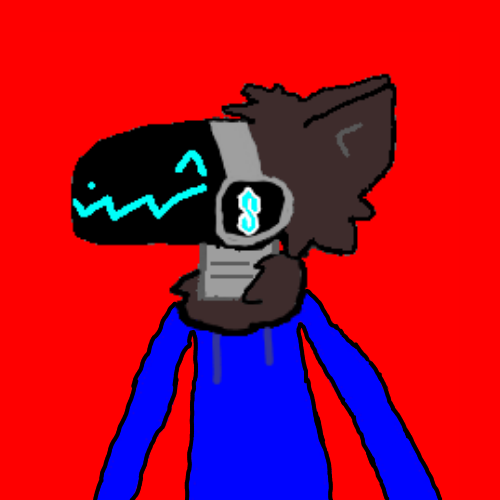anthro azur3theproto azur3theprotogen blue_clothing blue_hoodie blue_topwear brown_body brown_fur clothing cool_s fur hoodie low_res machine male male/male pfp protogen protogen_visor red_background simple_background solo topwear
