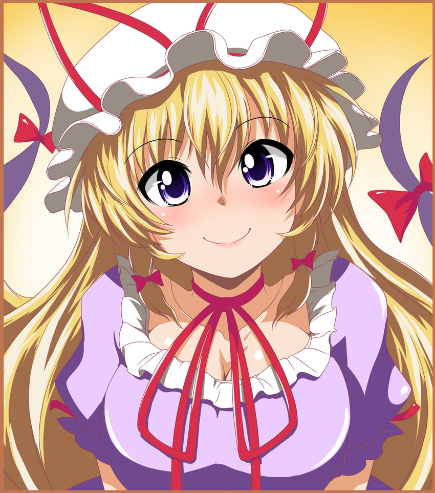 bad_id bad_pixiv_id blonde_hair gap hat highres long_hair nekorin purple_eyes smile solo touhou yakumo_yukari