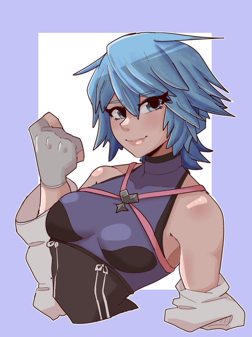 aqua_(kingdom_hearts) blue_eyes blue_hair clenched_hand cropped_torso highres kingdom_hearts non-web_source nsfw_bb smile