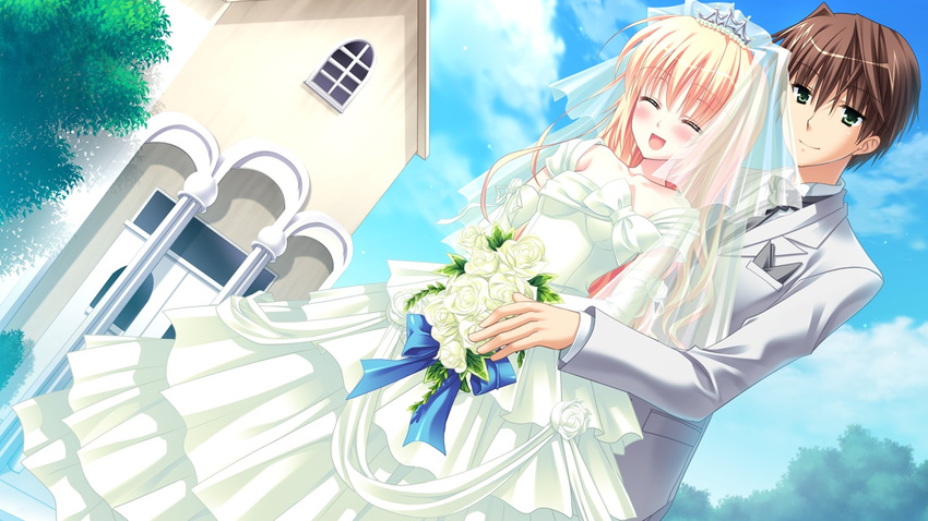 chimaro flowers game_cg green_eyes kisaragi_gold_star nitta_ichika suit wedding_dress