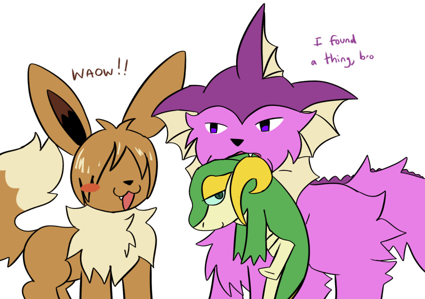 2024 ambiguous_gender brother_(lore) brothers_(lore) churro_(jackrabbit) cute_fangs dialogue eevee eeveelution english_text feral fluffy generation_1_pokemon generation_5_pokemon group hi_res holding_another jackrabbit_(artist) lettuce_(jackrabbit) male munchkin_(jackrabbit) nintendo pokemon pokemon_(species) sibling_(lore) snivy text trans_(lore) trans_man_(lore) trio vaporeon
