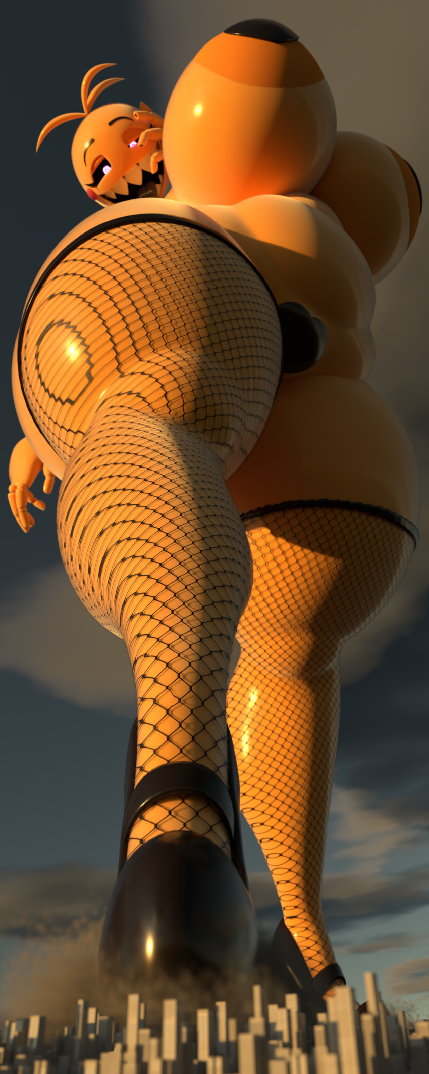 2023 3d_(artwork) absurd_res animatronic anthro avian big_breasts bird blender_(software) breasts chicken city_destruction clothed clothing cyanu digital_media_(artwork) female fishnet fishnet_legwear five_nights_at_freddy's five_nights_at_freddy's_2 footwear galliform gallus_(genus) hi_res high_heels huge_breasts legwear machine macro mikesmike open_mouth pasties phasianid robot scottgames sharp_teeth smile solo teeth tongue toy_chica_(fnaf) yellow_body