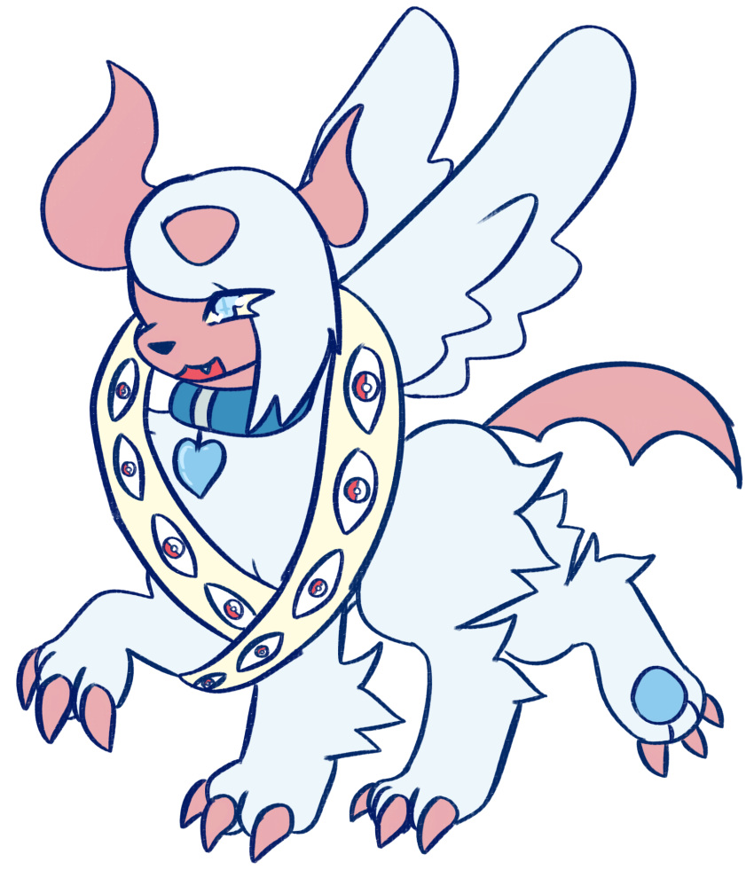 &lt;3 2024 biblically_accurate_angel blue_pawpads christian_cross claws collar cute_fangs eyelashes fakemon female feral hi_res jackrabbit_(artist) mega_absol mega_evolution nintendo pawpads pink_claws pokeball pokemon pokemon_(species) solo spread_wings wings