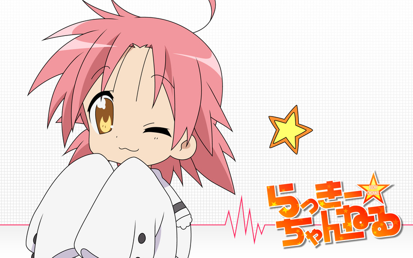 kogami_akira lucky_channel lucky_star pink_hair white wink