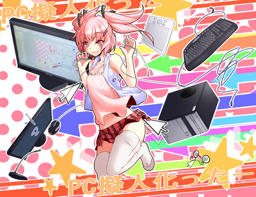 bad_id bad_pixiv_id computer keyboard_(computer) monitor personification solo stylus thighhighs windows yamane_akira