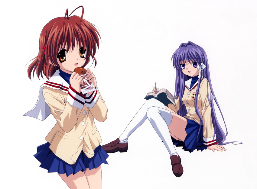 clannad fujibayashi_kyou furukawa_nagisa ikeda_kazumi seifuku thigh-highs