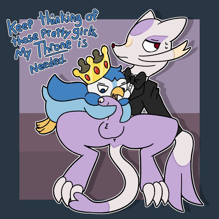 anthro avian bird bottomless butler_wesley clothed clothing duo encouragement feral flaccid genitals handjob hi_res male male/male mienshao nervous nintendo orientation_play otterjunk penile penis piplup pok&eacute;mon pok&eacute;mon_(species) prince_waddle sex text video_games