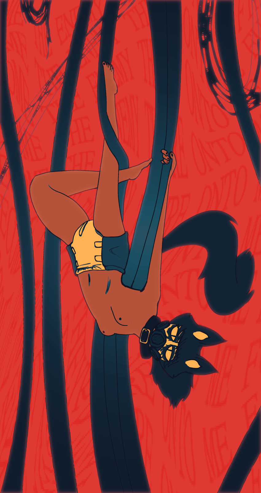 absurd_res acrobatics animal_humanoid black_body black_fur black_hair bright_light canid canid_humanoid canine canine_humanoid clothed clothing collar corpse_paint diaper female fluff_pampz fur gas_mask hair hi_res humanoid industrial machine_girl machine_girl_girl mammal mammal_humanoid mask solo topless wearing_diaper wire wolf_humanoid