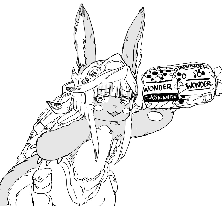 absurd_res ambiguous_gender anthro bb_(baalbuddy) bread clothing food hi_res lagomorph leporid made_in_abyss mammal nanachi open_mouth rabbit wonder_bread