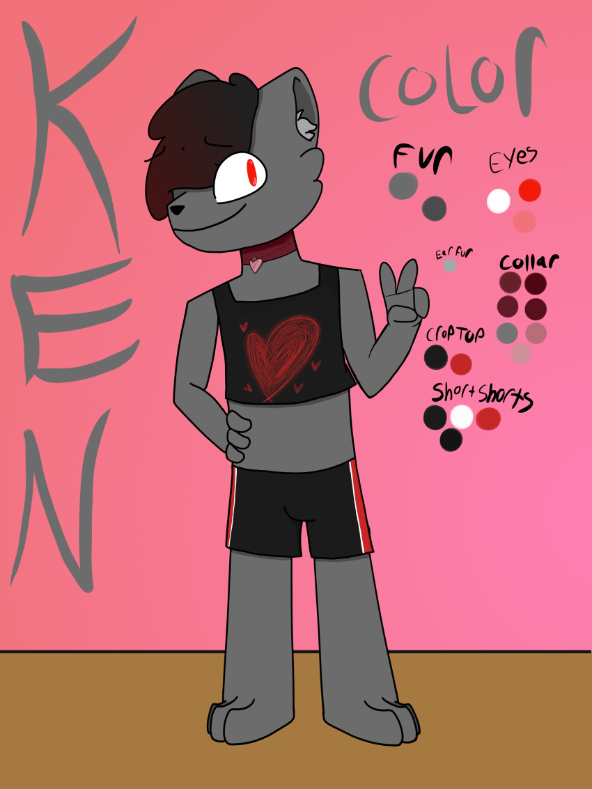 absurd_res anthro baconbirbb collar domestic_cat felid feline felis girly gradient_hair hair hi_res ken(baconbirbb) male mammal model_sheet red_eyes solo