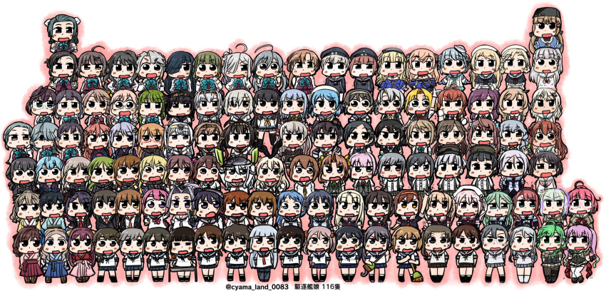 6+girls ahoge akatsuki_(kancolle) akebono_(kancolle) akigumo_(kancolle) akishimo_(kancolle) akizuki_(kancolle) amagiri_(kancolle) amatsukaze_(kancolle) arare_(kancolle) arashi_(kancolle) arashio_(kancolle) ariake_(kancolle) asagumo_(kancolle) asakaze_(kancolle) asashimo_(kancolle) asashio_(kancolle) ayanami_(kancolle) bangs black_hair black_legwear blonde_hair blue_hair blush boots bow bowtie braid brown_hair chibi cyama_land dixie_cup_hat double_bun dress everyone eyebrows_visible_through_hair fletcher_(kancolle) fubuki_(kancolle) fujinami_(kancolle) fumizuki_(kancolle) glasses grecale_(kancolle) green_hair grey_hair hachimaki hagikaze_(kancolle) hair_ornament hair_over_one_eye hair_ribbon hair_tubes hairclip hamakaze_(kancolle) hamanami_(kancolle) harukaze_(kancolle) harusame_(kancolle) hat hatakaze_(kancolle) hatsuharu_(kancolle) hatsukaze_(kancolle) hatsushimo_(kancolle) hatsuyuki_(kancolle) hatsuzuki_(kancolle) hayanami_(kancolle) hayashimo_(kancolle) headband hibiki_(kancolle) highres ikazuchi_(kancolle) inazuma_(kancolle) isokaze_(kancolle) isonami_(kancolle) jacket janus_(kancolle) japanese_clothes jervis_(kancolle) johnston_(kancolle) kagerou_(kancolle) kamikaze_(kancolle) kantai_collection kasumi_(kancolle) kawakaze_(kancolle) kazagumo_(kancolle) kikuzuki_(kancolle) kisaragi_(kancolle) kishinami_(kancolle) kiyoshimo_(kancolle) kneehighs kuroshio_(kancolle) libeccio_(kancolle) long_hair long_sleeves maestrale_(kancolle) maikaze_(kancolle) makigumo_(kancolle) makinami_(kancolle) matsu_(kancolle) matsukaze_(kancolle) meiji_schoolgirl_uniform michishio_(kancolle) mikazuki_(kancolle) military_hat minazuki_(kancolle) minegumo_(kancolle) miyuki_(kancolle) mochizuki_(kancolle) momo_(kancolle) multicolored_hair multiple_girls murakumo_(kancolle) murasame_(kancolle) mutsuki_(kancolle) naganami_(kancolle) nagatsuki_(kancolle) neckerchief nenohi_(kancolle) nowaki_(kancolle) oboro_(kancolle) okinami_(kancolle) one_side_up ooshio_(kancolle) open_mouth oyashio_(kancolle) papakha pink_hair pleated_skirt purple_hair red_hair revision ribbon sagiri_(kancolle) sailor_collar sailor_dress samidare_(kancolle) samuel_b._roberts_(kancolle) satsuki_(kancolle) sazanami_(kancolle) school_uniform scirocco_(kancolle) serafuku shigure_(kancolle) shikinami_(kancolle) shimakaze_(kancolle) shiranui_(kancolle) shiratsuyu_(kancolle) shirayuki_(kancolle) short_hair short_sleeves side_ponytail simple_background single_braid skirt suzukaze_(kancolle) suzunami_(kancolle) suzutsuki_(kancolle) takanami_(kancolle) take_(kancolle) tamanami_(kancolle) tanikaze_(kancolle) tashkent_(kancolle) teruzuki_(kancolle) thighhighs tokitsukaze_(kancolle) twin_braids twintails two_side_up ume_(kancolle) umikaze_(kancolle) urakaze_(kancolle) uranami_(kancolle) ushio_(kancolle) usugumo_(kancolle) uzuki_(kancolle) wakaba_(kancolle) white_background white_legwear yamagumo_(kancolle) yamakaze_(kancolle) yayoi_(kancolle) yukikaze_(kancolle) yuudachi_(kancolle) yuugumo_(kancolle) z1_leberecht_maass_(kancolle) z3_max_schultz_(kancolle)