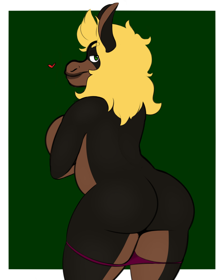 absurd_res anthro big_breasts big_butt big_ears blonde_hair bottomwear breasts butt capreoline cervid clothed clothing female hair hi_res humanoid looking_back mammal moose partially_clothed roxy_(romytom) simple_background sleepingpowder solo underwear underwear_down