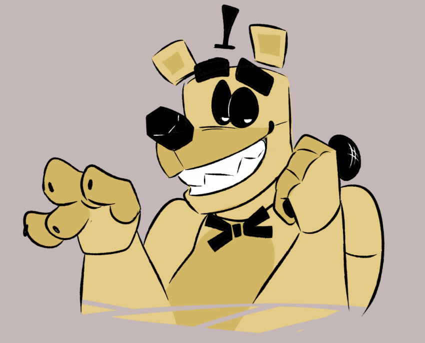 2021 animatronic anthro black_sclera bow_tie claws closed_smile clothing colored digital_drawing_(artwork) digital_media_(artwork) five_nights_at_freddy's gesture golden_freddy_(fnaf) hat headgear headwear holding_(disambiguation) looking_aside machine male mammal microphone multicolored_body pupils robot scottgames skkortysoup smile solo top_hat two_tone_body ursid ursine video_games white_eyes white_pupils yellow_body