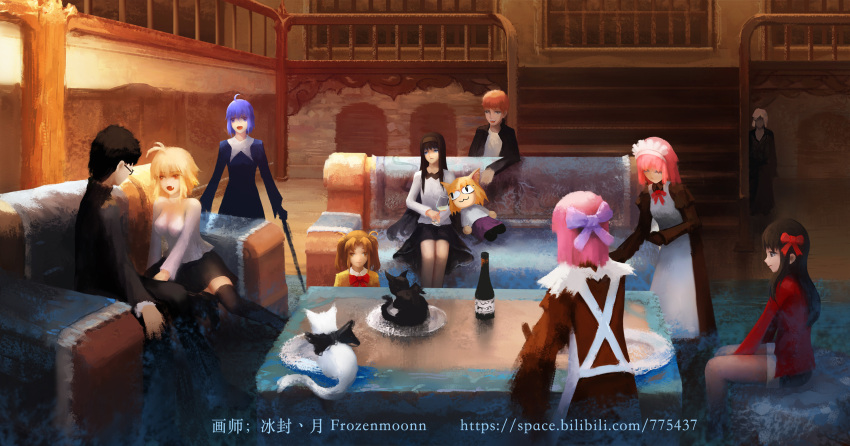 3boys 6+girls :3 adoptive_siblings ahoge alcohol animal_ears apron arima_miyako black_bow black_cat black_hair black_hairband black_keys_(type-moon) blonde_hair blue_bow blue_eyes blue_hair bow breasts brother_and_sister brothers brown_eyes brown_hair cat cat_ears cat_girl cat_tail chinese_clothes ciel_(tsukihime) couch dress everyone fang frozenmoonn glasses green_eyes hair_bow hairband highres hisui_(tsukihime) holding indoors inui_arihiko japanese_clothes kagetsu_tooya kimono kohaku_(tsukihime) len_(cat)_(tsukihime) len_(tsukihime) long_hair long_skirt long_sleeves maid maid_apron maid_headdress multiple_boys multiple_girls neco-arc neco_spirit on_couch open_clothes puffy_sleeves red_eyes red_hair ribbon school_uniform shirt short_hair shorts siblings sisters sitting skirt smile socks tail tohno_akiha tohno_shiki tohno_shiki_(2) tsukihime twins twintails two_side_up vampire very_long_hair white_apron white_cat white_hair white_len_(cat)_(tsukihime) white_len_(tsukihime) wine yellow_eyes yumizuka_satsuki