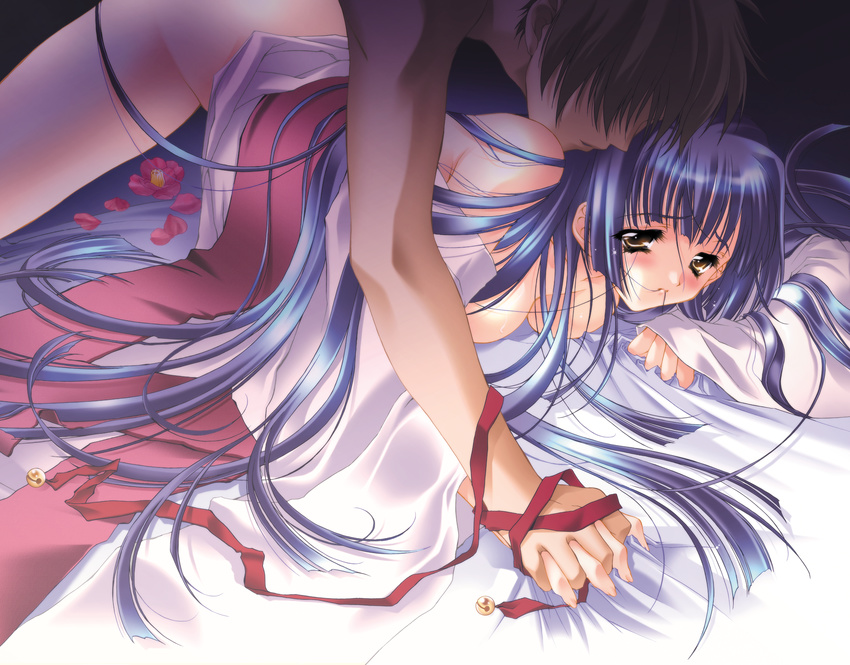 carnelian game_cg highres japanese_clothes kao_no_nai_tsuki kuraki_suzuna long_hair purple_hair sex solo_focus