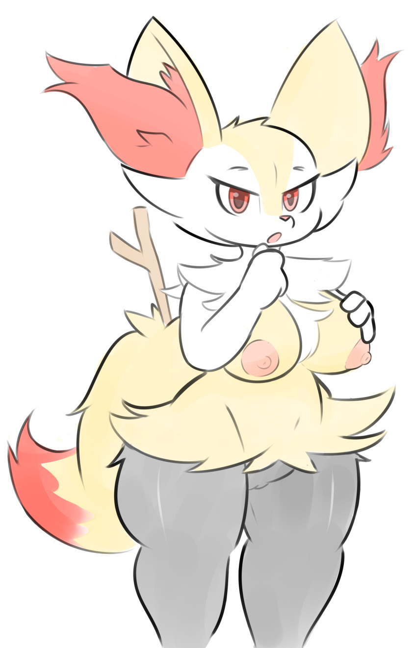 absurd_res anthro areola belly braixen breasts clothing female fluffy fluffy_chest fluffy_ears fluffy_tail fur genitals hi_res legwear lhacedor looking_at_viewer nintendo nipples nude pok&eacute;mon pok&eacute;mon_(species) pussy red_eyes solo tan_areola tan_nipples thick_thighs thigh_highs video_games wide_hips yellow_body yellow_fur