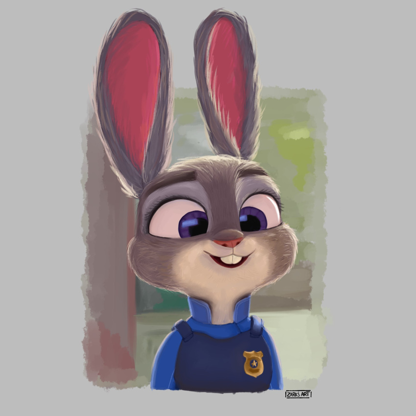 1:1 2022 anthro buckteeth clothing disney female fur grey_body grey_fur hi_res judy_hopps lagomorph leporid mammal police_uniform purple_eyes rabbit solo teeth uniform zarksart zootopia