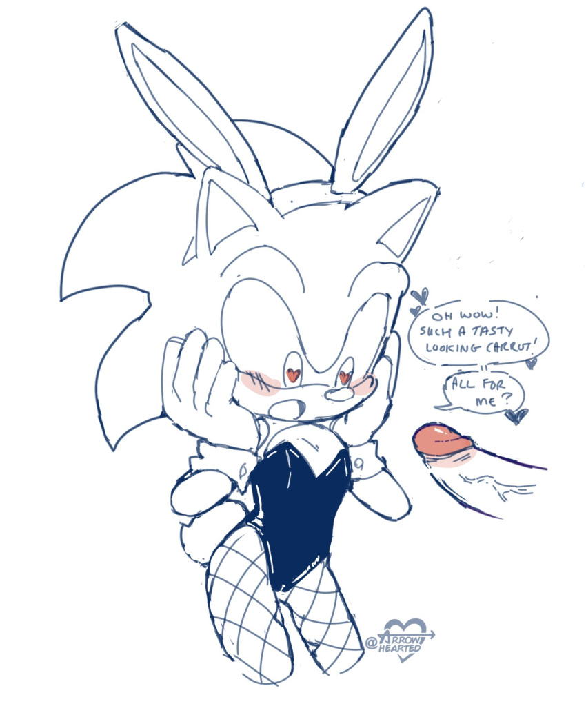 5:6 andromorph anthro arrow_hearted blush bunny_costume camel_toe clothing costume crossgender dialogue disembodied_penis duo fishnet fishnet_legwear genitals hi_res intersex intersex/male legwear male penis sega sonic_the_hedgehog sonic_the_hedgehog_(series) speech_bubble