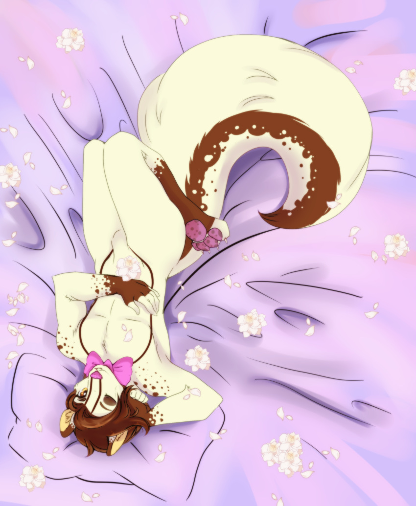 absurd_res anthro brown_hair gesture girly hair hi_res male mammal mephitid pawpads paws pink_nose pinup pose skunk skunk_tail solo suggestive suggestive_gesture suggestive_pose tiramisu_(deal_zoddito_acrost) upside upside_down upside_down_face