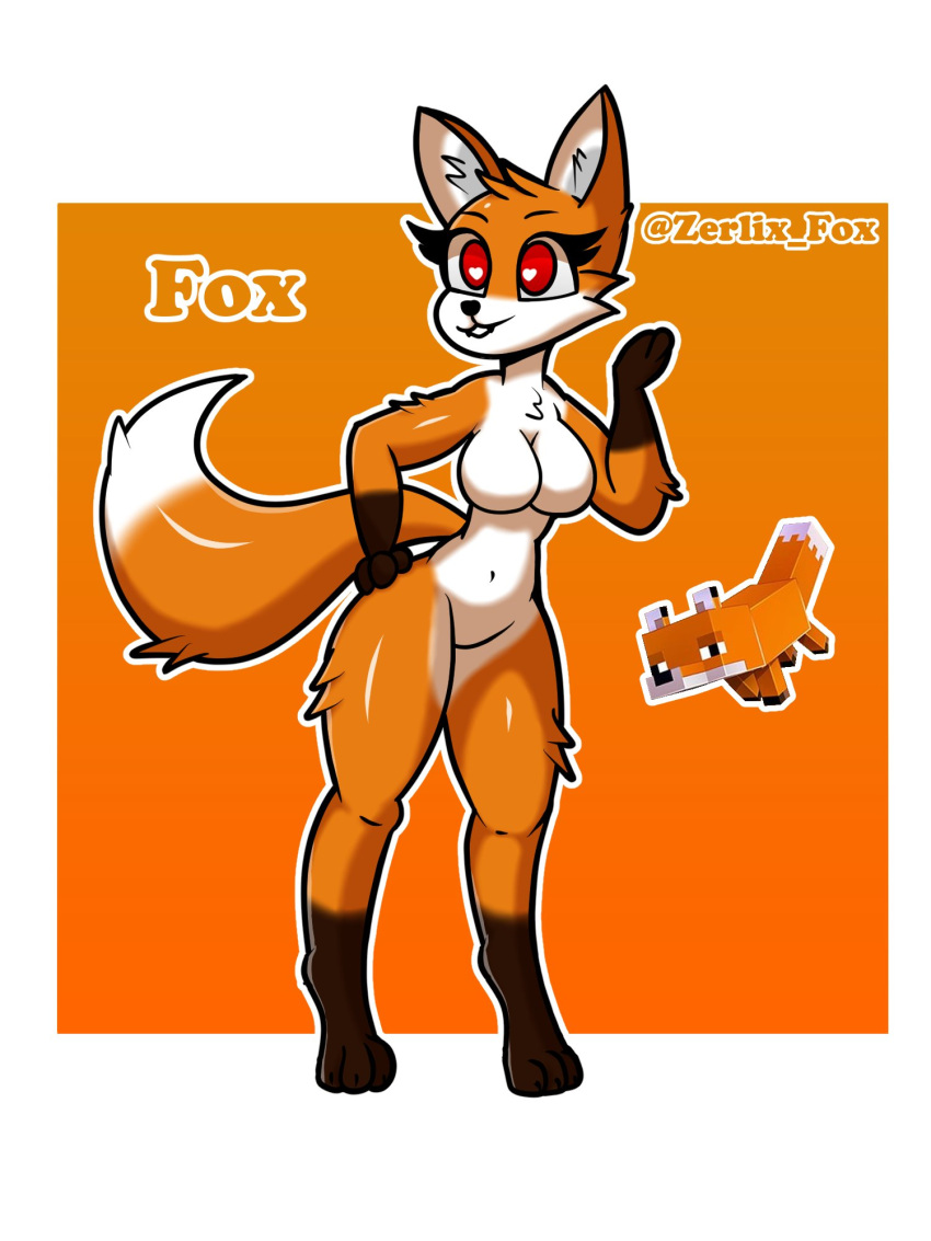 &lt;3 2022 anthro big_(disambiguation) breasts canid canine curvy_figure digital_media_(artwork) female fox hi_res mammal microsoft minecraft mojang nipples orange_body paws red_eyes solo thick_thighs video_games wide_hips xbox_game_studios zerlix_fox